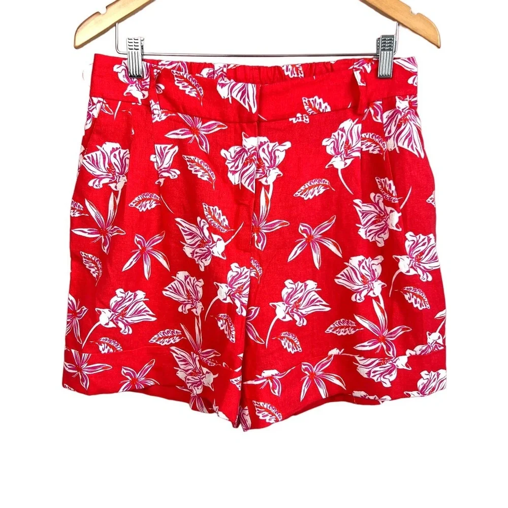 Joie Linen Blend Pleated Cuffed High Waisted Floral Shorts‎ NWOT Size 8